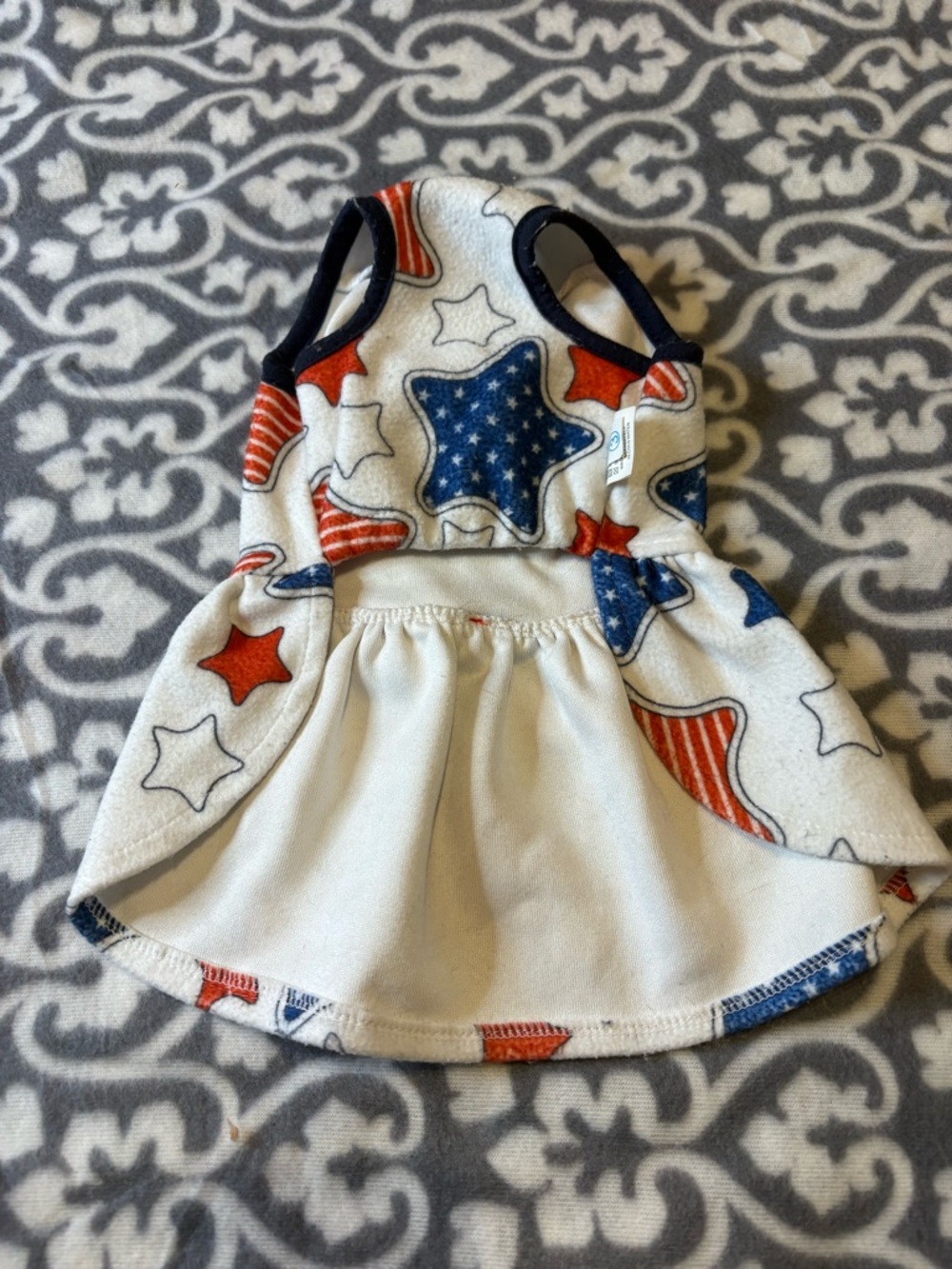 Patriotic Star Print Fleece Dress with Red Bow - Picture 3 of 4